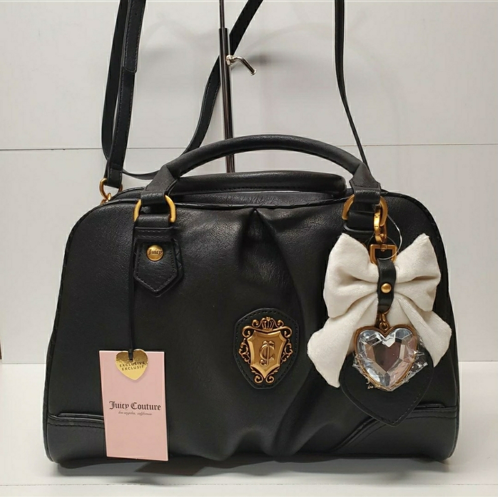 Juicy Couture Black Satchel with White Bow and Gold Accents